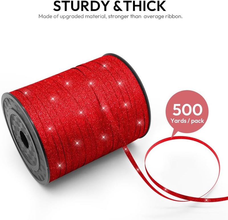 HimBen 500 Yards Curling Ribbon for Gift Wrapping, 3/16" Balloon String for Christmas Valentine Birthday Wedding Party Festival Decoration, Crafts, Flower Bouquet(Glitter Red) - Image 2